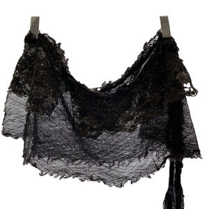 Robin Kaplan Brown Black Lace Silk Shawl / Belt